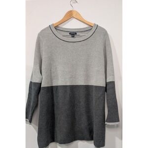 Lands End Gray Two Tone 100% German Cotton‎ Color Block Pullover Sweater Size 2X